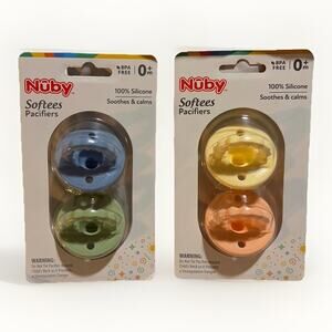 Nuby Softees Silicone Pacifiers 0+ BPA Free Baby Pacifier Bundle 2 Packs 4 Total